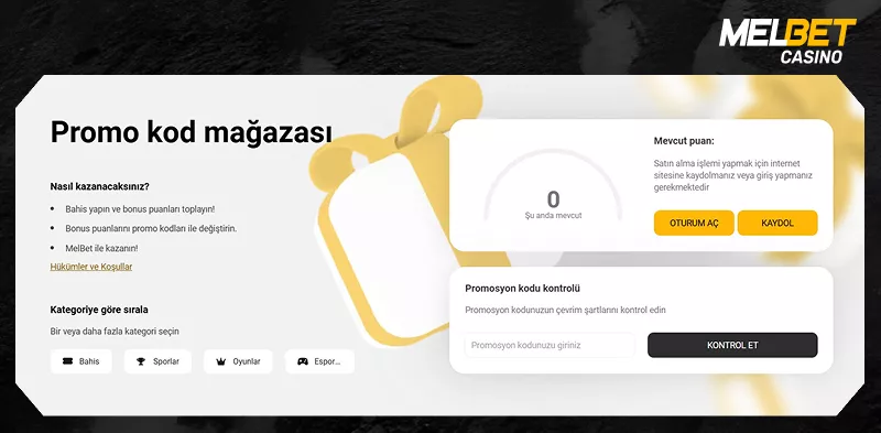 Promo kod mağazası ekranı
