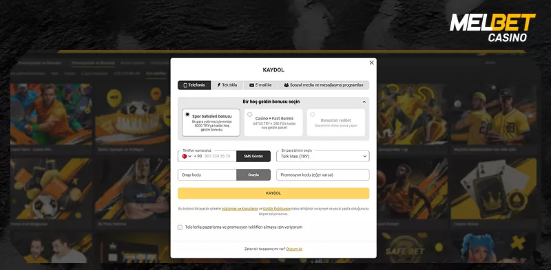MelBet kayıt formu